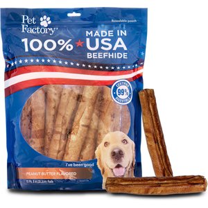 Pet Factory Beefhide 8-inch Rolls Peanut Butter Flavored Dog Hard Chews, 15 count