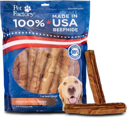 Show full view: Pet Factory Beefhide 8-inch Rolls Peanut Butter Flavored Dog Hard Chews, 15 count slide 1 of 10