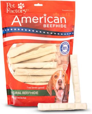 Show full view: Pet Factory Beefhide Chip Rolls 5-inch Natural Flavored Dog Hard Chews, 50 count slide 1 of 10