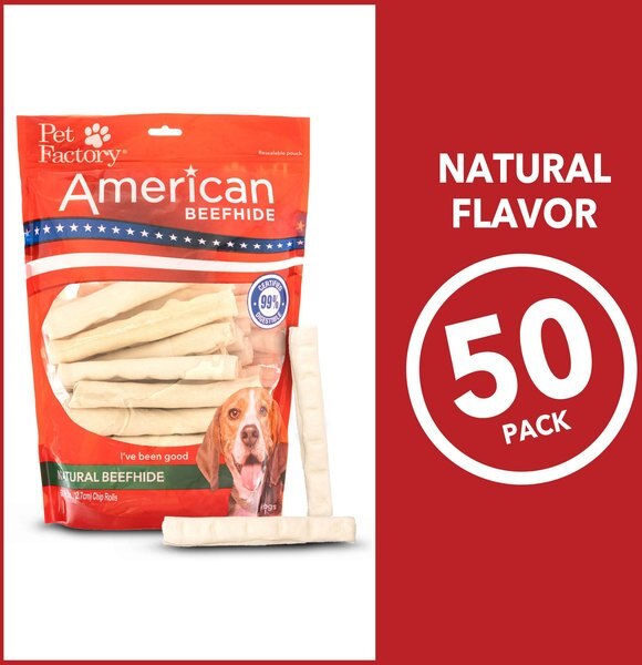 Pet Factory Beefhide Chip Rolls 5-inch Natural Flavored Dog Hard Chews, 50 count