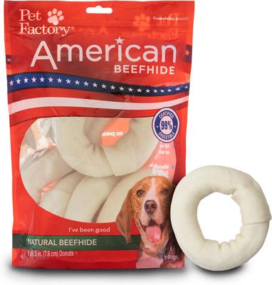 Show full view: Pet Factory Beefhide Donuts 3 to 4-inch Natural Flavored Dog Hard Chews, 8 count slide 1 of 10