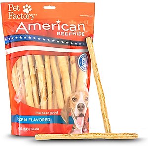 Pet Factory Beefhide Thin Rolls 10-inch Chicken Flavored Dog Hard Chews, 35 count