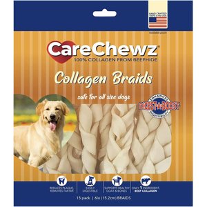 Pet Factory CareChewz 6 to 7-inch Collagen Braids Natural Flavored Dog Hard Chews, 15 count