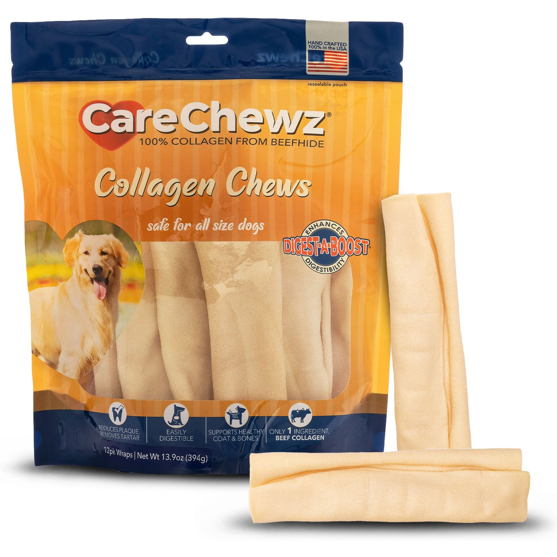 Pet Factory CareChewz 6 to 7-inch Collagen Wrap Natural Flavored Dog Hard Chews, 12 count