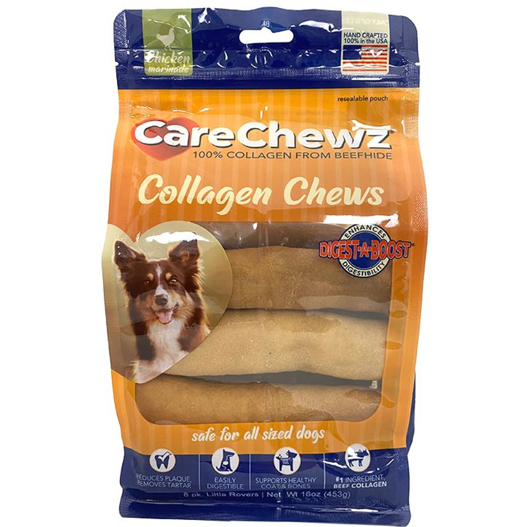 Pet Factory CareChewz Collagen 6-inch Little Rovers Chicken Flavored Chewy Dog Treats, 8 count