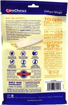 Show full view: Pet Factory CareChewz Collagen 6 to 7-inch Large Wraps Natural Flavored Chewy Dog Treats, 2 count slide 4 of 4