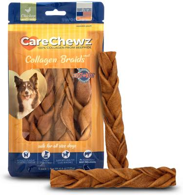 Show full view: Pet Factory CareChewz Collagen 6 to 7-inch Skinny Braided Sticks Chicken Flavored Chewy Dog Treats, 5 count slide 1 of 5