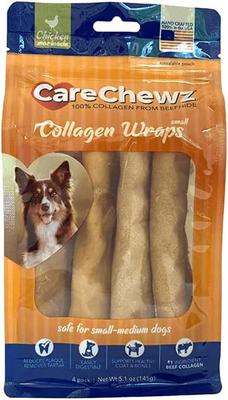 Show full view: Pet Factory CareChewz Collagen 6 to 7-inch Small Wraps Chicken Flavored Chewy Dog Treats, 4 count slide 1 of 4