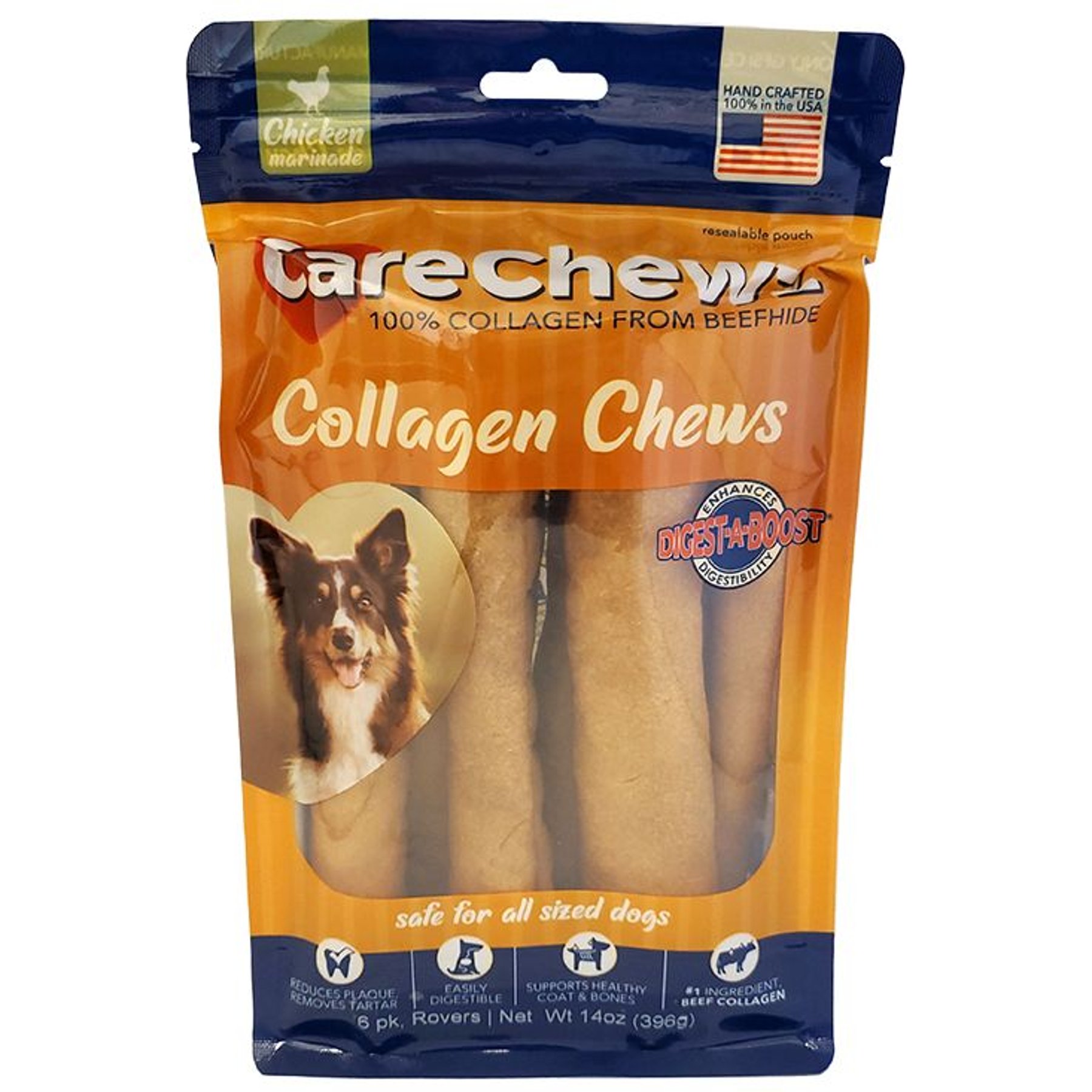 Pet Factory CareChewz Collagen 9-inch Rovers Chicken Flavored Chewy Dog Treats, 6 count