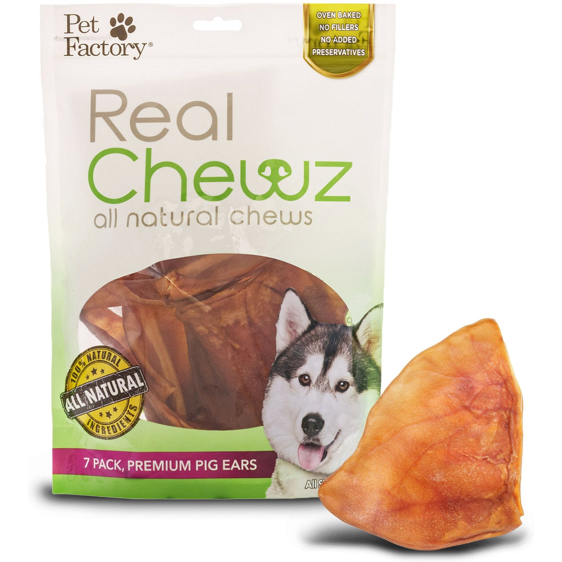 Pet Factory Real Chewz Premium Pig Ears Dog Treats, 7 count