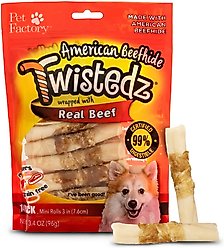 Pet Factory Twistedz 3 to 3.5-inch Beefhide Mini Rolls Beef Flavored Dog Hard Chews, 14 count
