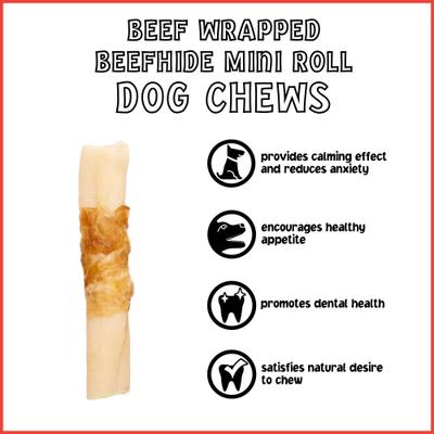 Show full view: Pet Factory Twistedz 3 to 3.5-inch Beefhide Mini Rolls Beef Flavored Dog Hard Chews, 14 count slide 6 of 10