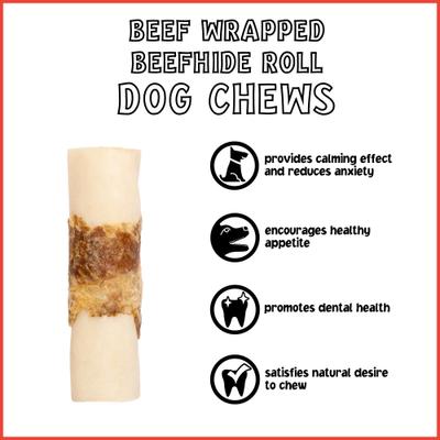 Show full view: Pet Factory Twistedz 4-inch Beefhide Rolls Beef Flavored Wrap Dog Hard Chews, 4 count slide 9 of 10