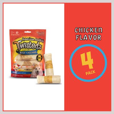 Show full view: Pet Factory Twistedz 4-inch Beefhide Rolls Chicken Flavored Wrap Dog Hard Chews, 4 count slide 6 of 10