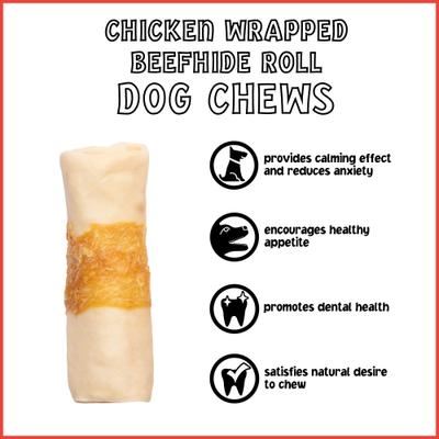 Show full view: Pet Factory Twistedz 4-inch Beefhide Rolls Chicken Flavored Wrap Dog Hard Chews, 4 count slide 9 of 10