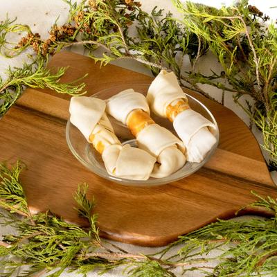 Show full view: Pet Factory Twistedz 4 to 5-inch Beefhide Bones with Chicken Flavored Wrap Dog Hard Chews, 3 count slide 10 of 10