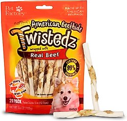 Pet Factory Twistedz 5-inch Beefhide Beef Flavored Twist Sticks Dog Hard Chews, 20 count
