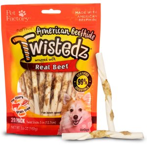 Pet Factory Twistedz 5-inch Beefhide Beef Flavored Twist Sticks Dog Hard Chews, 20 count