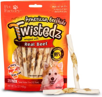 Show full view: Pet Factory Twistedz 5-inch Beefhide Beef Flavored Twist Sticks Dog Hard Chews, 20 count slide 1 of 10