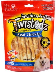 Pet Factory Twistedz 5-inch Beefhide Chicken Flavored Twist Sticks Dog Hard Chews, 20 count