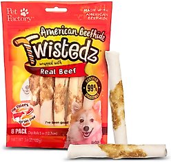 Pet Factory Twistedz 5-inch Beefhide Chip Rolls Beef Flavored Wrap Dog Hard Chews, 8 count