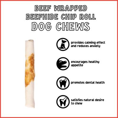 Show full view: Pet Factory Twistedz 5-inch Beefhide Chip Rolls Beef Flavored Wrap Dog Hard Chews, 8 count slide 5 of 10