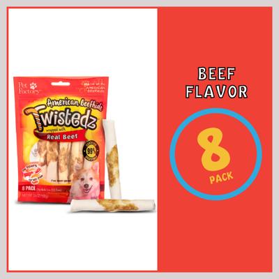 Show full view: Pet Factory Twistedz 5-inch Beefhide Chip Rolls Beef Flavored Wrap Dog Hard Chews, 8 count slide 7 of 10