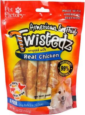 Show full view: Pet Factory Twistedz 5-inch Beefhide Chip Rolls Chicken Flavored Wrap Dog Hard Chews, 8 count slide 1 of 4