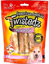 Pet Factory Twistedz 5-inch Beefhide Chip Rolls Pork Flavored Wrap Dog Hard Chews, 8 count