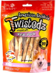 Pet Factory Twistedz 5-inch Beefhide Pork Flavored Twist Sticks Dog Hard Chews, 20 count