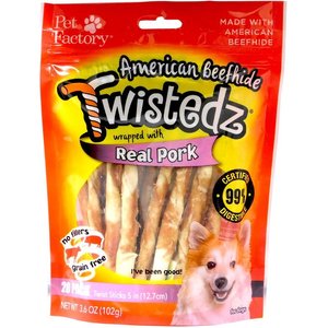 Pet Factory Twistedz 5-inch Beefhide Pork Flavored Twist Sticks Dog Hard Chews, 20 count