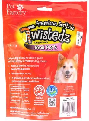 Show full view: Pet Factory Twistedz 5-inch Beefhide Pork Flavored Twist Sticks Dog Hard Chews, 20 count slide 3 of 4