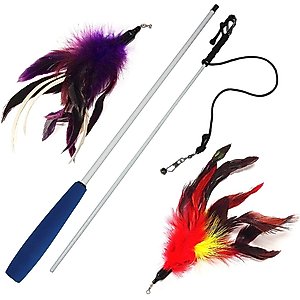 Pet Fit For Life 2 Feather Wand Cat Toy, Red & Purple