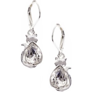 Pet Friends Cat Stone Drop Earrings, Silver