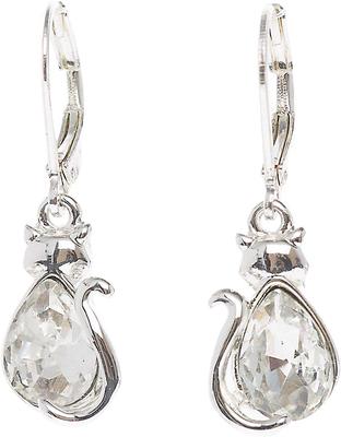 Show full view: Pet Friends Cat Stone Drop Earrings, Silver slide 2 of 3