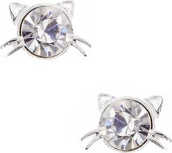 Pet Friends Cat Stud Earrings, Silver Crystal