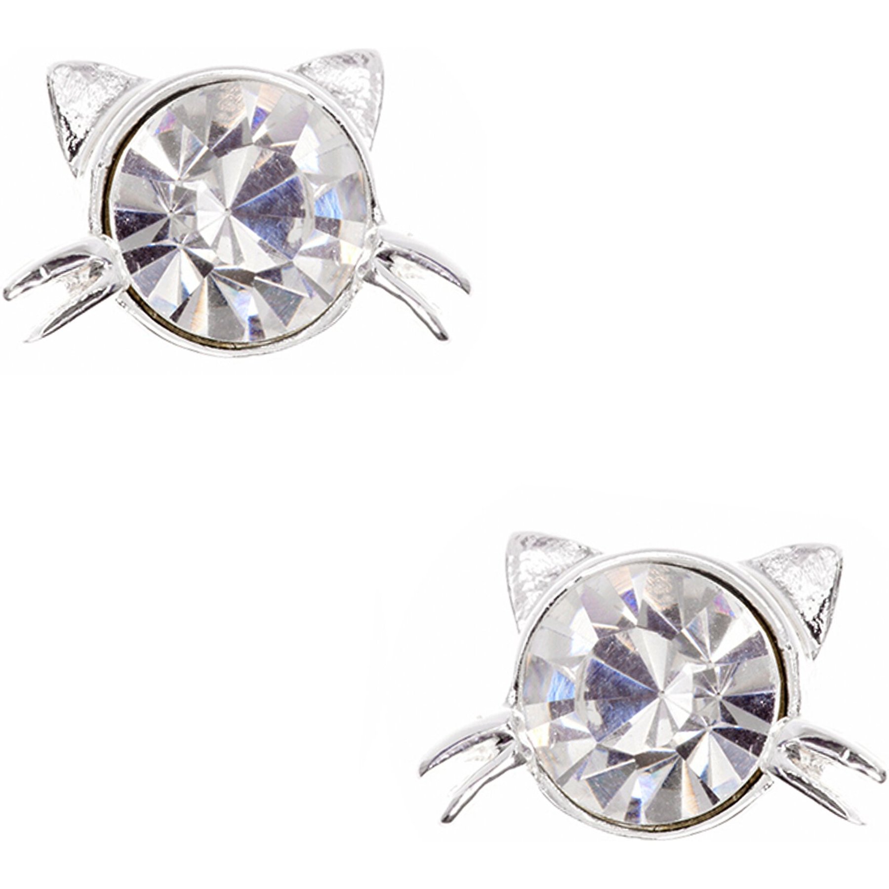 Pet Friends Cat Stud Earrings, Silver Crystal