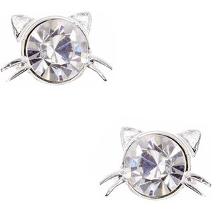 Pet Friends Cat Stud Earrings, Silver Crystal