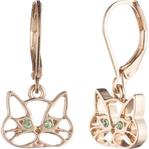 Pet Friends Cutout Cat Drop Earrings, Gold Green