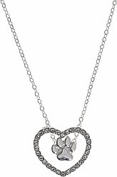 Pet Friends Valentine's Day Heart Paw Pendant Necklace, Silver