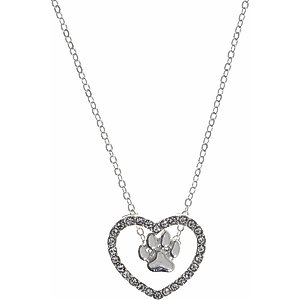 Pet Friends Valentine's Day Heart Paw Pendant Necklace, Silver