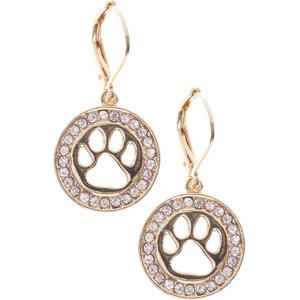 Pet Friends Pave Paw Cutout Drop Earrings, Gold