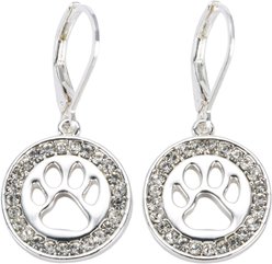 Pet Friends Pave Paw Cutout Drop Earrings, Silver
