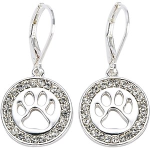 Pet Friends Pave Paw Cutout Drop Earrings, Silver