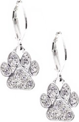 Pet Friends Pave Paw Drop Earrings, Silver