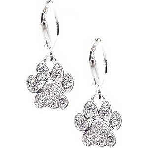 Pet Friends Pave Paw Drop Earrings, Silver