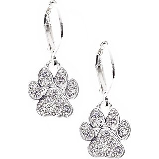 Pet Friends Pave Paw Drop Earrings, Silver slide 1 of 1