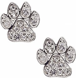 Pet Friends Pave Paw Stud Earrings, Silver
