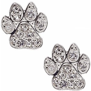 Pet Friends Pave Paw Stud Earrings, Silver