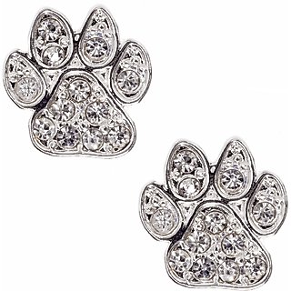Pet Friends Pave Paw Stud Earrings, Silver slide 1 of 2